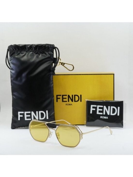 Fendi FE40039U 10L Sunglasses Gold Geometric Frame, Yellow Mirror Lenses